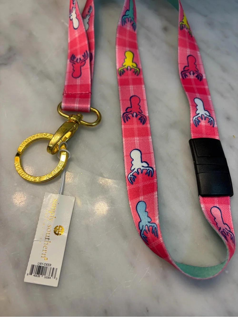Simply Southern Pink Moose Print Lanyard with Gold Hardware